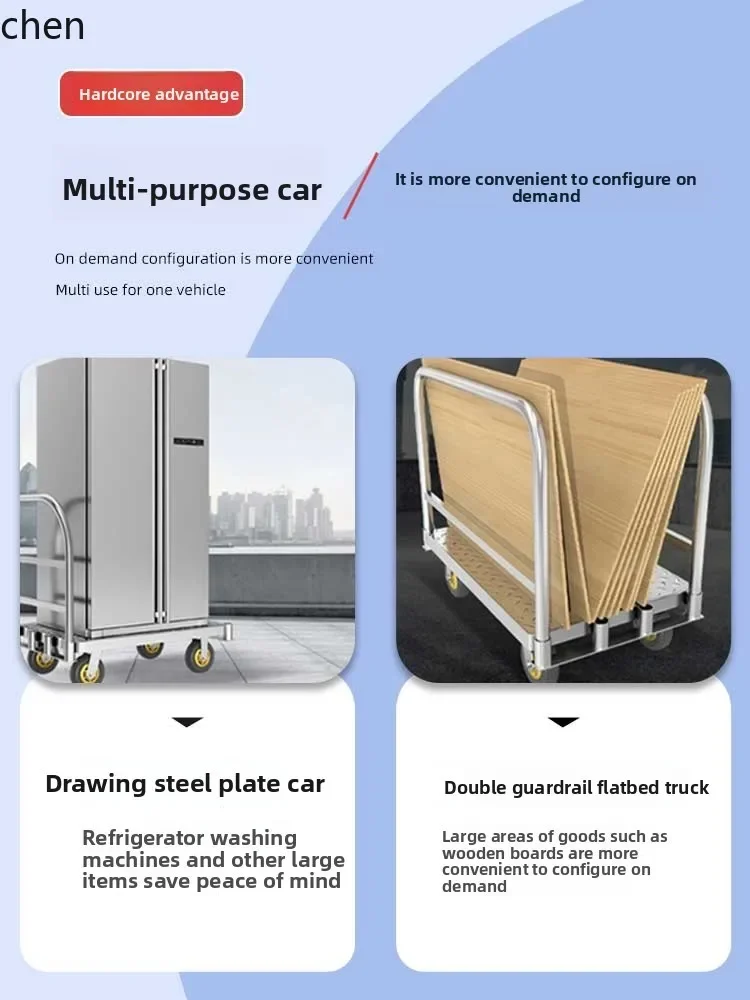 Flatbed Hand Truck with Guardrail Fabric Cart Roll Material Handling Unloading Small Cart