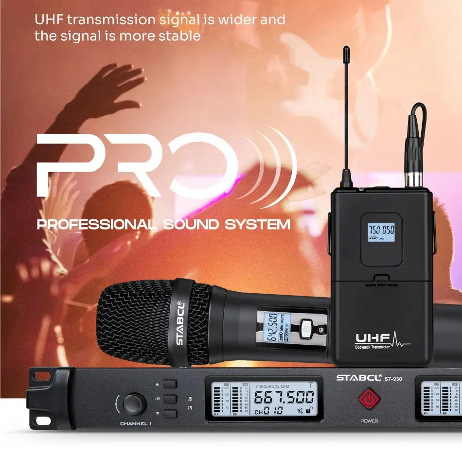 ST-930 Long Range True diversity uhf professional wireless microphone cordless mic system for stage performance