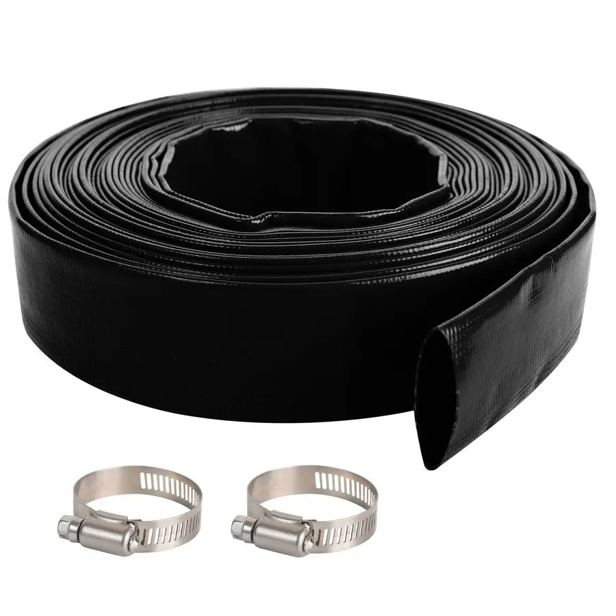Manguera de Retrolavado para Piscina de 100 Pies, Manguera de Descarga de Agua Plana de PVC Reforzado de Alta Resistencia Negra para Bomba de Filtro de Piscina, con 2 Conectores