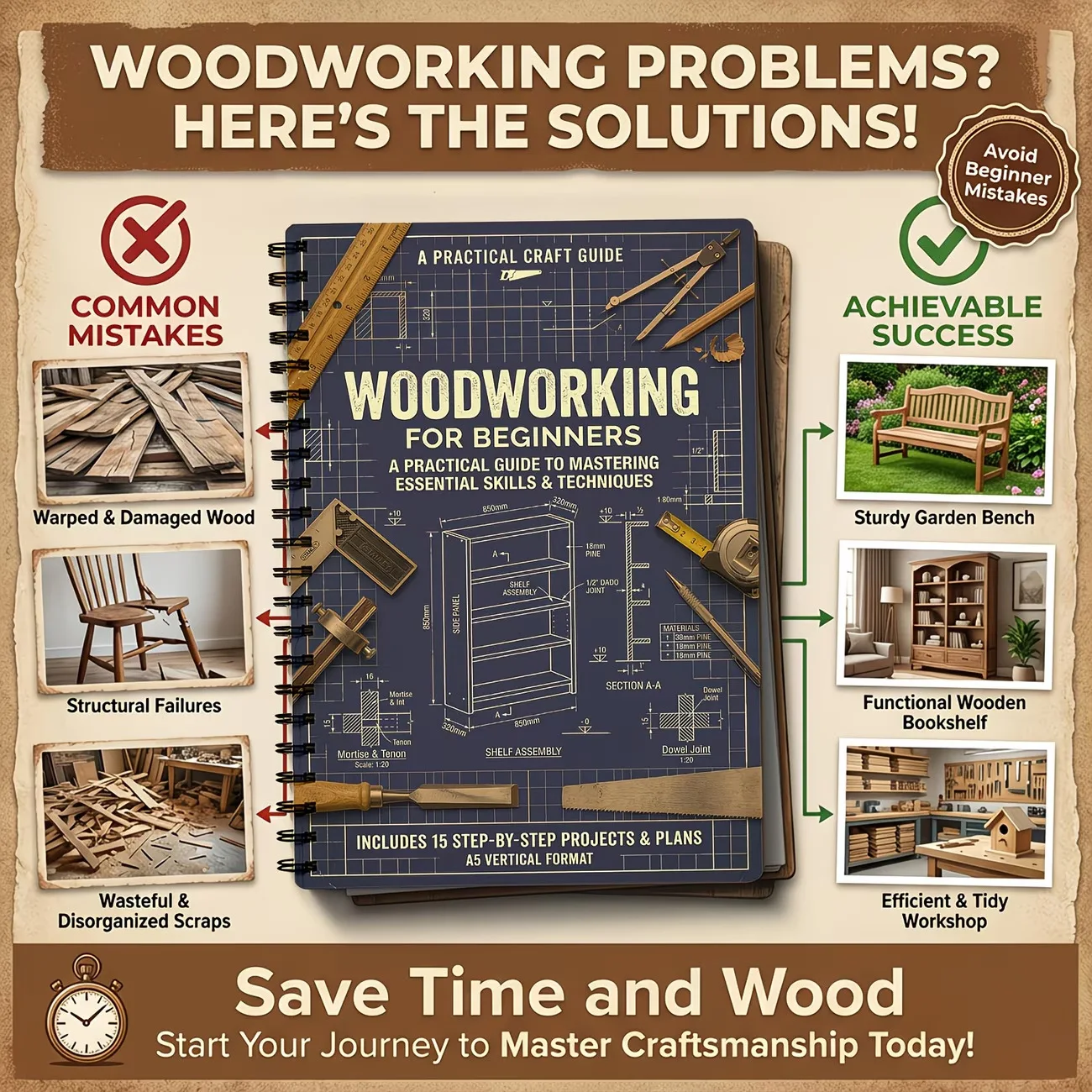 Vintage Sturdy Coil Bound A5 Woodworking Guide Notebook Woodworking Record Book With Step by Step Project Drawings Inside