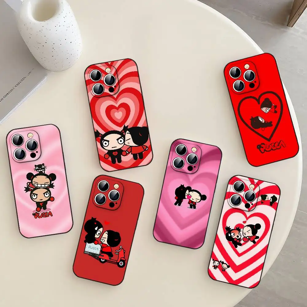 Boneca chinesa pucca e garu capa de telefone macia tpu amigável à pele para iphone 17/16/15/14/13/12/11 séries: pro, max, plus, mini
