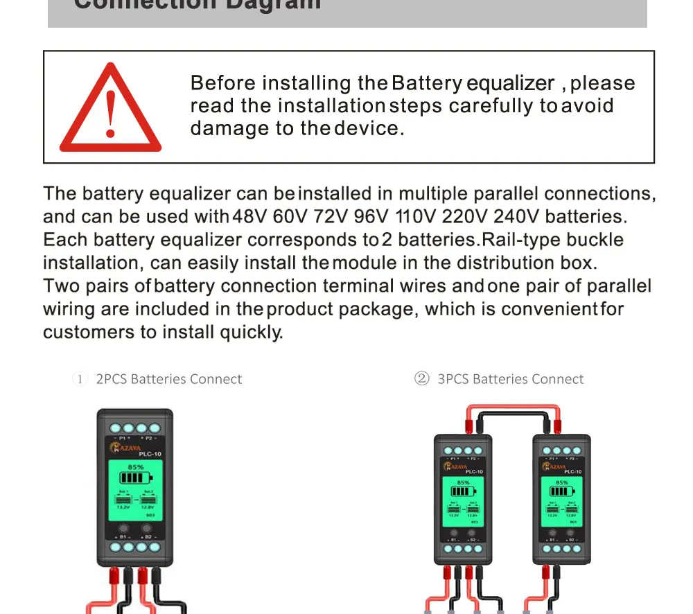 MAZAVA PLC-10 HX02 Battery Balancer 2S 4S 12V 24V 36V 48V 96A ctive LCD Lead Acid Li li-ion LiFePO4 Battery Equalizer Monitor