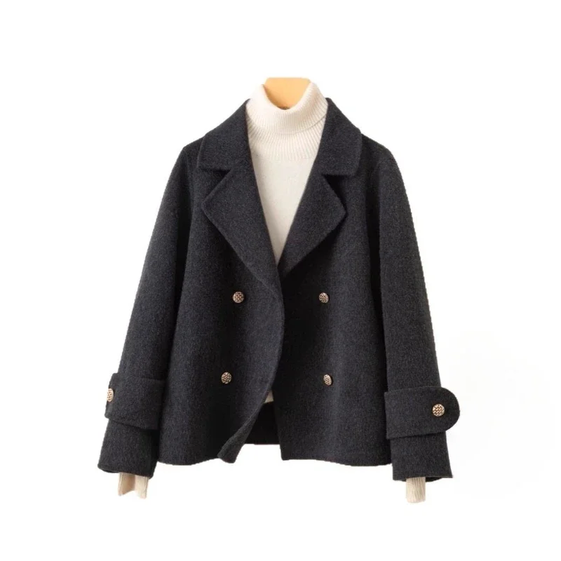 

Весеннее шерстяное двустороннее шерстяное пальто женское, новая корейская версия, маленькое высококачественное темпераментное короткое пальто, женская одежда