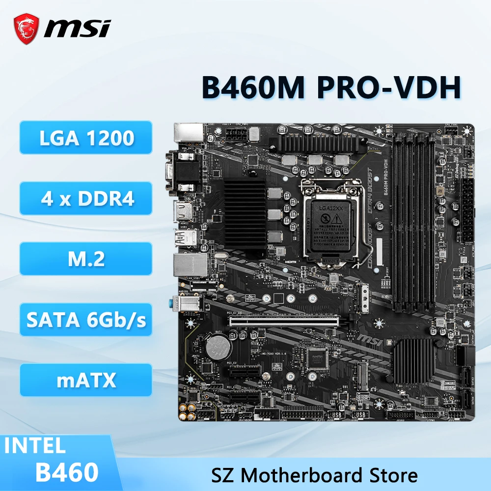 

MSI B460M PRO-VDH B460 LGA 1200 Поддержка материнской платы i5-10400F/10400 i3-10100F i7-10700F Процессор DDR4 128 ГБ PCIe 3.0 x16 M.2 mATX