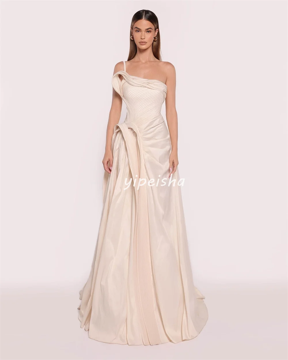 Customized Fashion Sizes Available Pleat Ruched Draped A-line One-shoulder Long Dresses Bespoke Occasion Dresses Matching Exquis