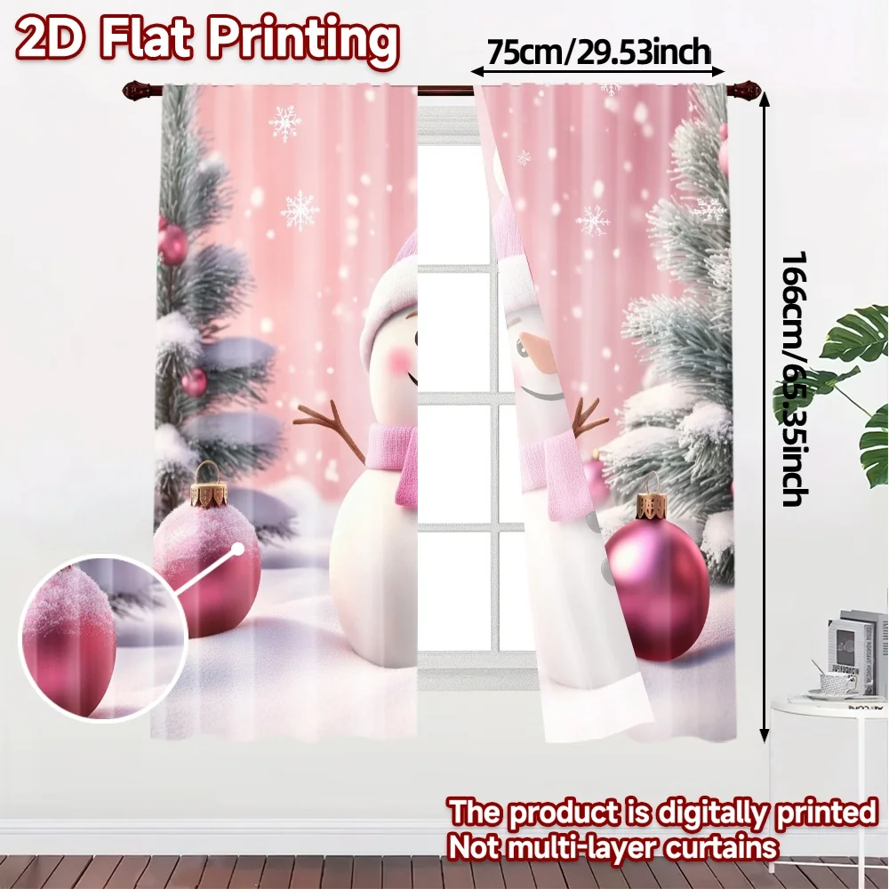 2pcs,Curtains Christmas snowman1 (2) Popular Light Filtering Curtains Yarn Curtains Thermal Insulation, and Room Darkening