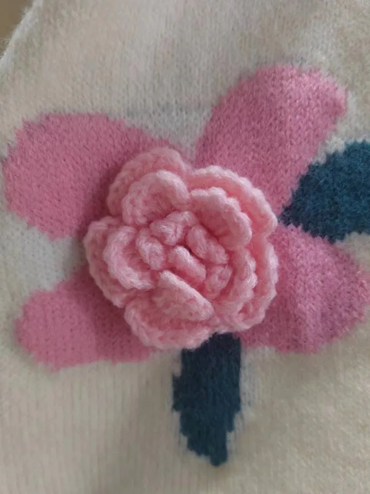 LANMREM wersja koreańska trójwymiarowy kwiatowy sweter dziergany sweter dla kobiet wokół szyi jednorzędowy elegancki top 2DA8300