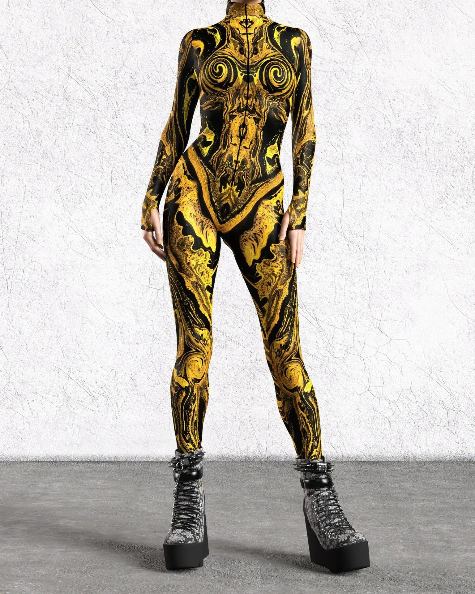 Halloween Bunter 3D-Druck Damen-Jumpsuit Erwachsener Sexy Rollenspiel-Bodysuit Party Bühnenauftritt Monos Catsuit Rave-Outfit – Detail 9