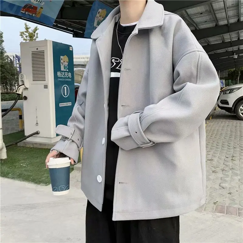 Men Coat Men Woolen Coat Male Winter New Korean Style Fashion Solid Color Handsome Woolen Coat Lovers All Match Casual Jacket