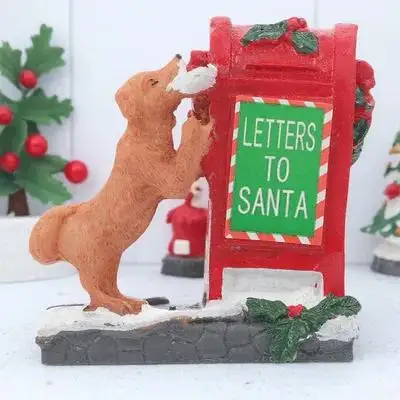 

Miniature Christmas Scene with Red Mailbox and Doggy for Tabletop Cake Topper Holiday Party Shopping Mall Display