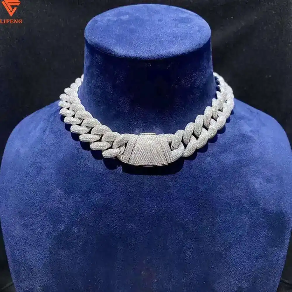 

Custom Hip Hop Luxury Necklace Handmade 20mm 6 Rows Vvs d Moissanite Diamond Miami Cuban Link Chain