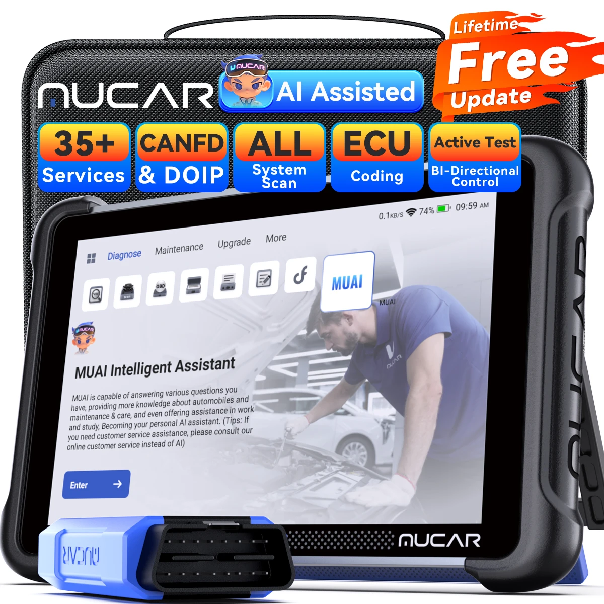 MUCAR 892BT AI Function Car OBD2 Diagnostic Tool 35 Reset ECU Coding Bi-directional Lifetime Free Full System Diagnosis 35 Reset