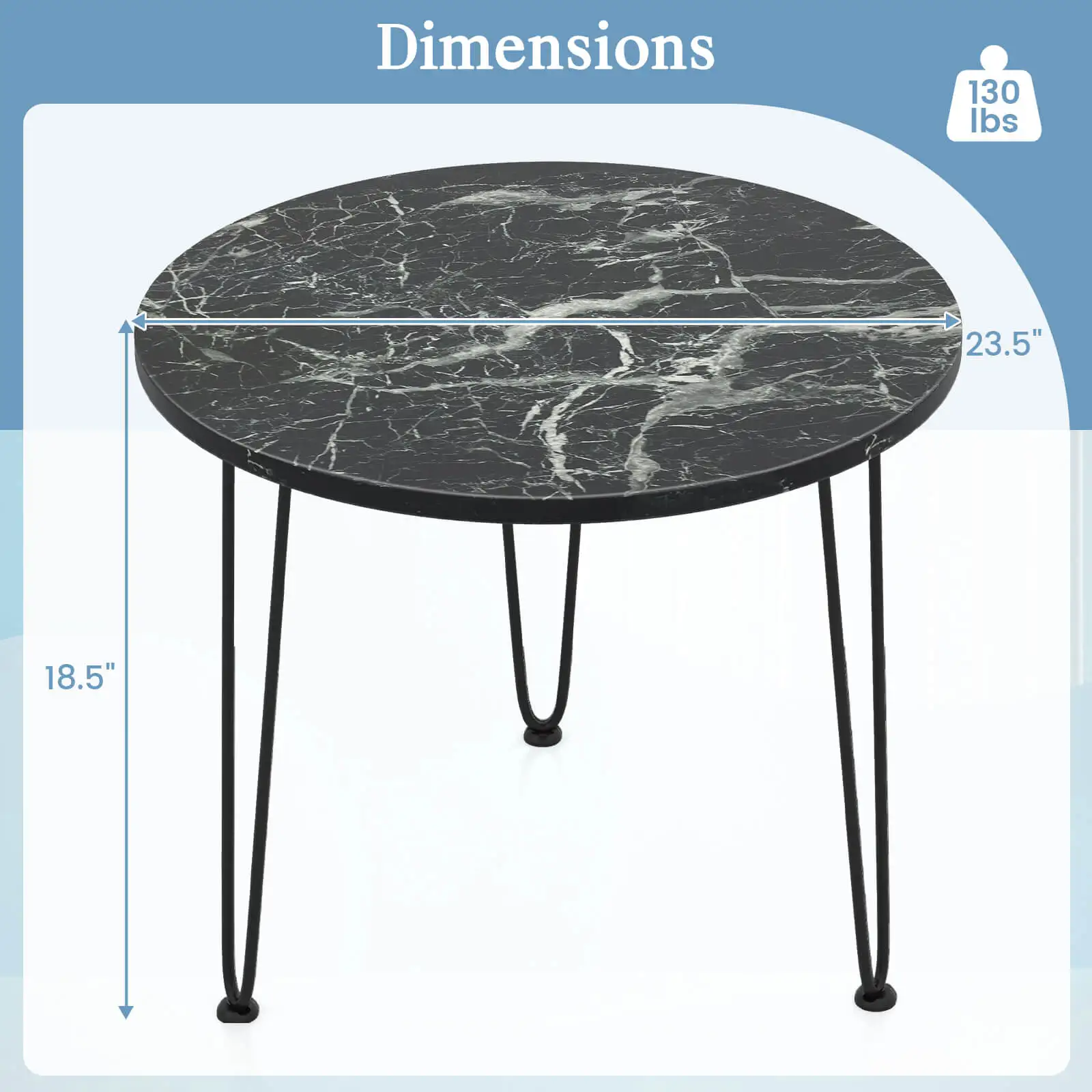 Small Round Coffee Table w/ Thickened Tabletop & Metal Tripod Legs Faux Marble