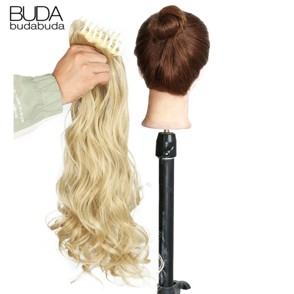 Extensión de cola de caballo para mujer, postizo sintético con Clip Natural, largo y rizado, color negro y Rubio