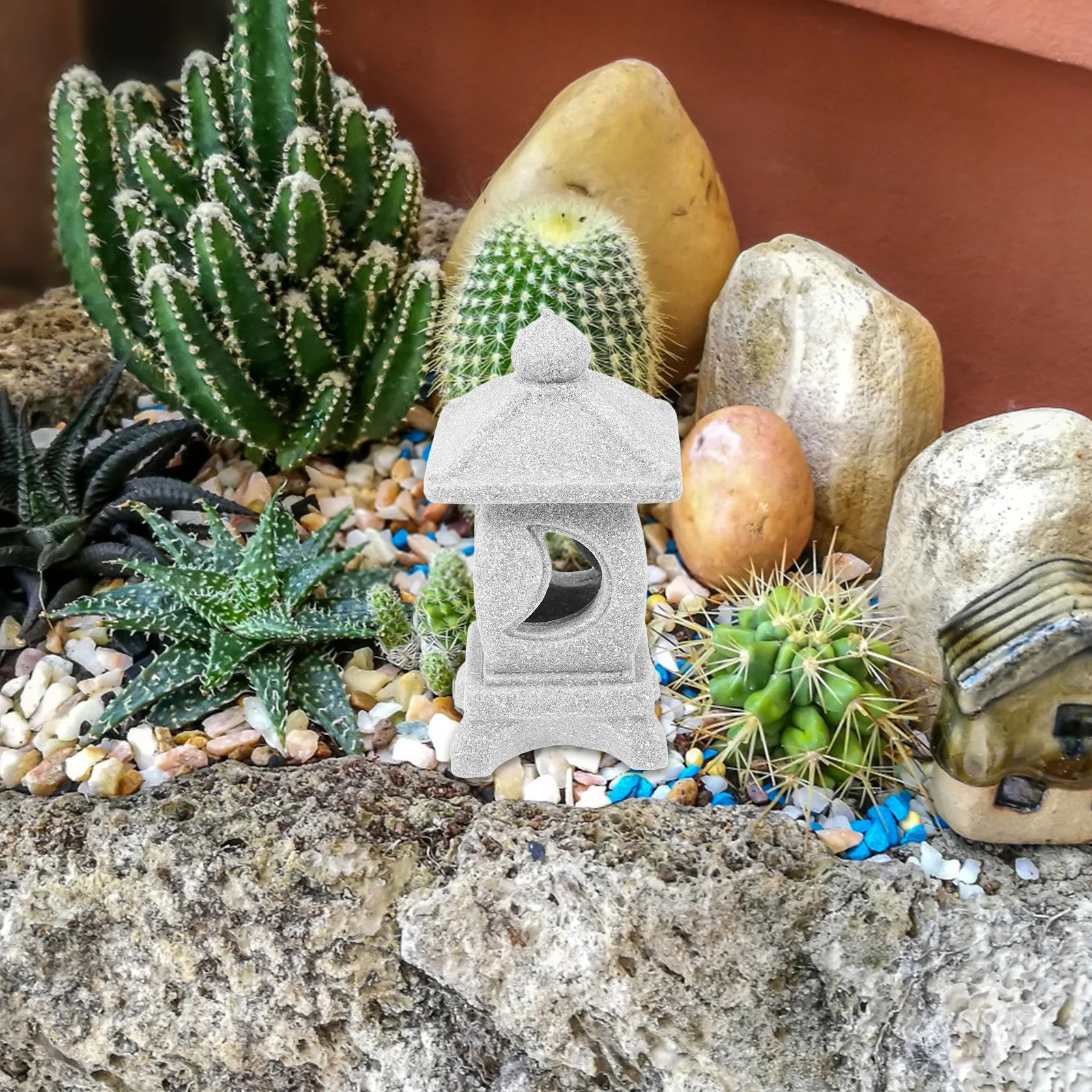 Pagoda Garden Statue Stone Pagoda Lantern Small Compact Decorative Ornament for Garden Fish Tank Japanese Style Outdoor Decor