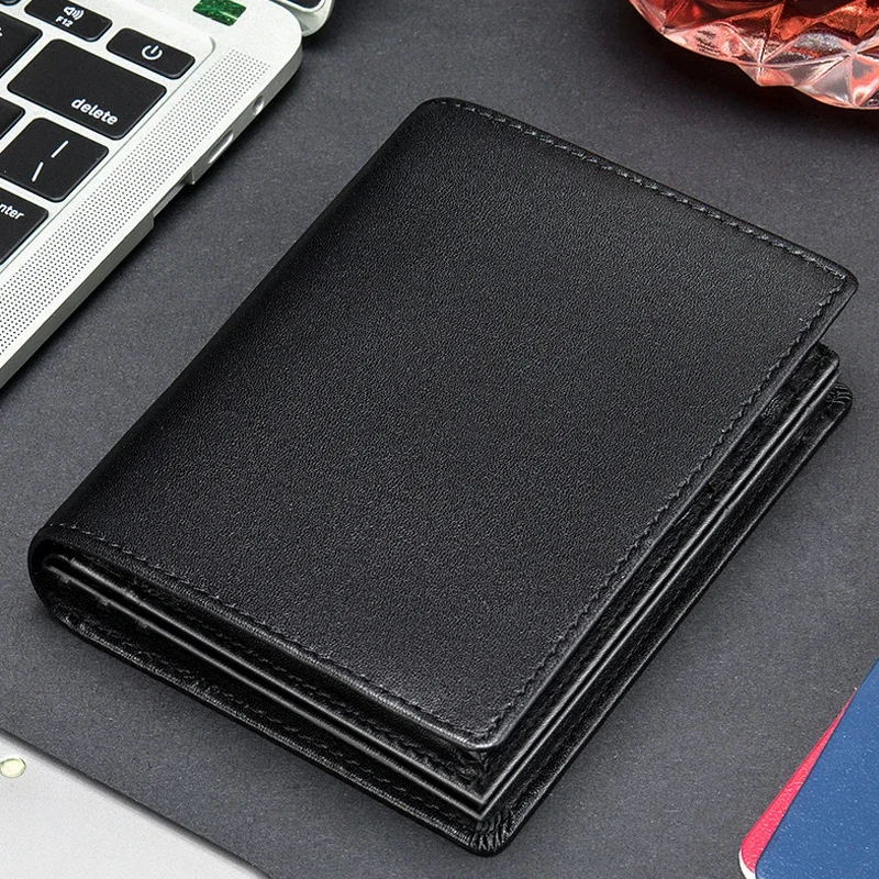 

Мужской короткий кошелек из натуральной коровьей кожи RFID коричневого цвета, стандартный, с отделениями для ID-карт, деловой, для банковских карт и наличных, подарочный.