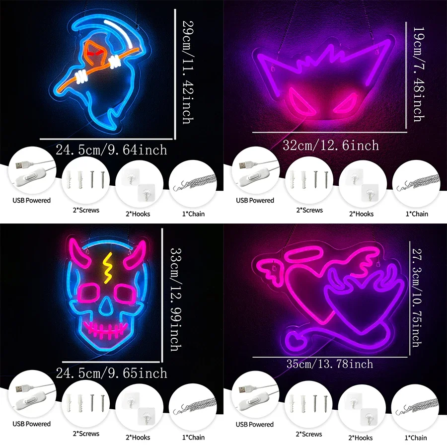 Demon Mask Neon Led Sign for Home Decor Room Decoration Bedroom Accessories Cartoon Spirit Devil Game Evil Party Icon Art Tattoo