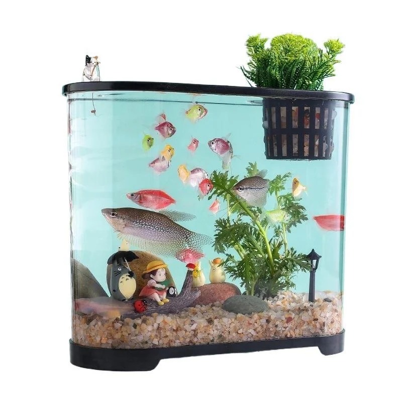 

Modern desktop fish tank high definition transparent plastic small household oval environmental protection fish tank