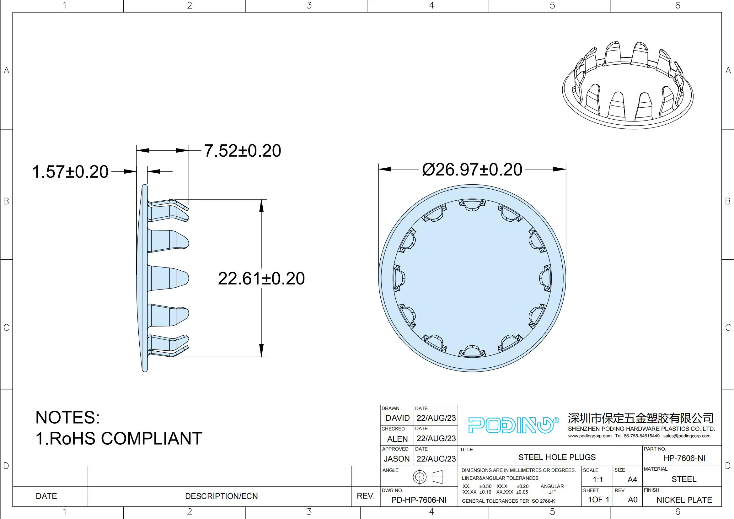 22.2 مللي متر ثقب الصلب التوصيل 7/8 "بوصة ثقب معدني التوصيل الأبواب ويندوز اكسسوارات P/N 7606