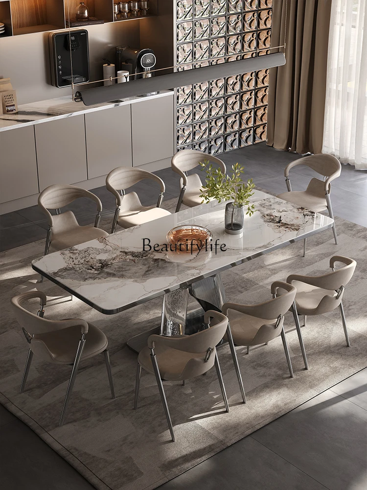 Stone Plate Dining Table Modern Simple Rectangular High-End Home Italian Dining Table