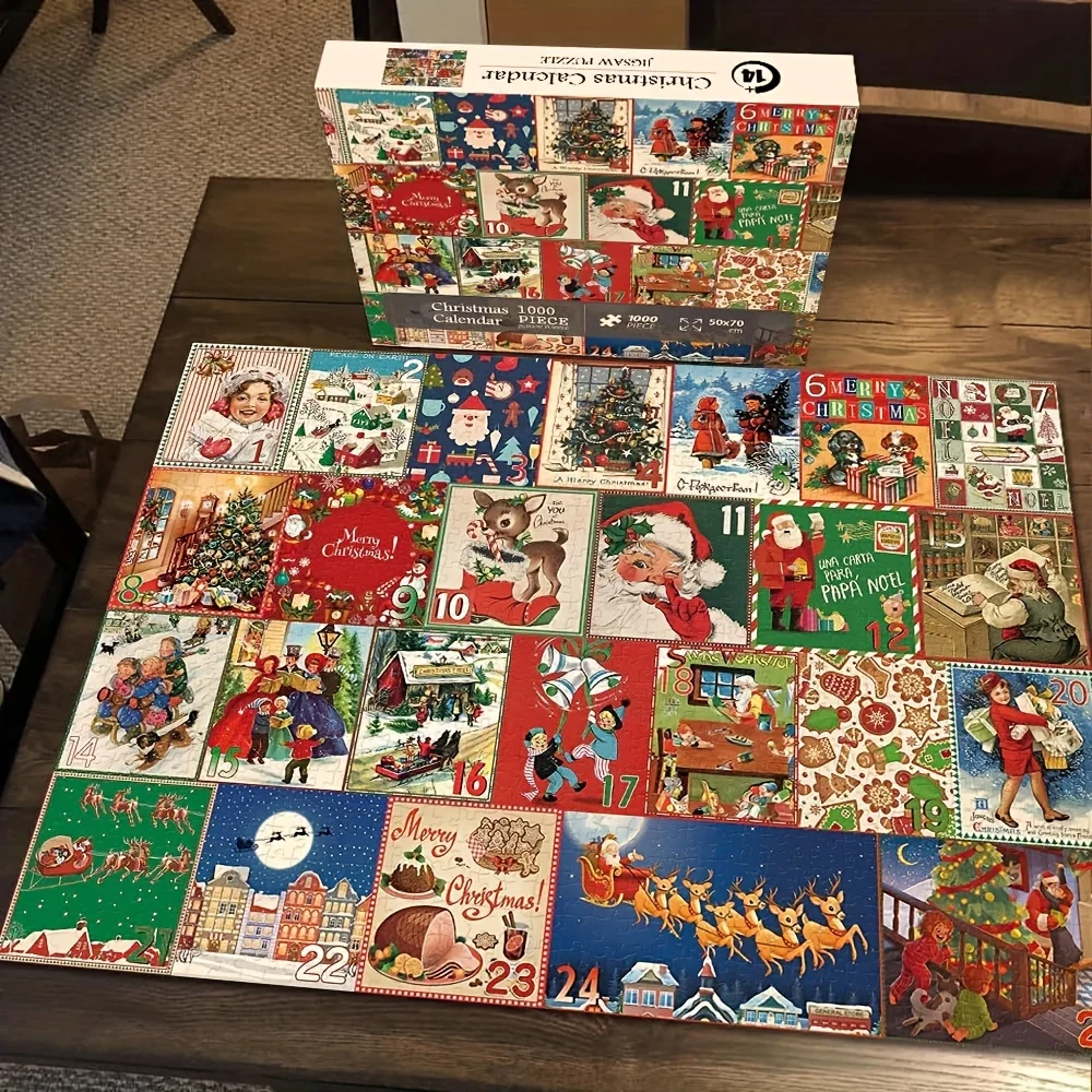 Set, Advent Calendar 2023 Christmas Jigsaw Puzzles-24 Parts 1000 Pieces Jigsaw Puzzles Gift For Countdown To Christmas, Navidad,