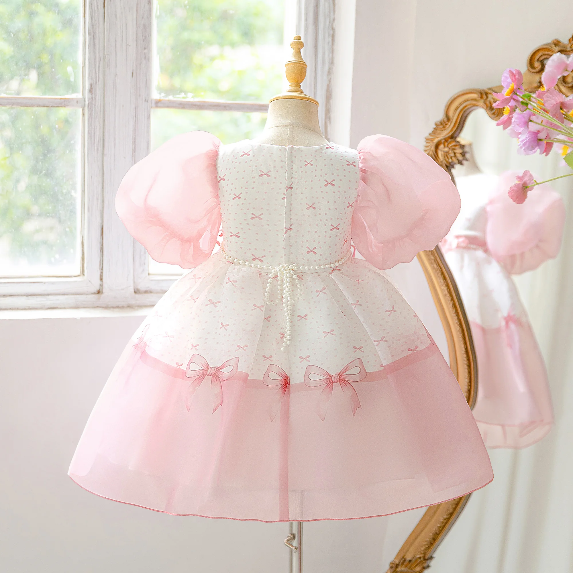 Summer Bow Bridesmaid Party Girl Dress Elegant Tulle Wedding Princess Prom Dresses Girl Gala Birthday Graduation Evening Costume