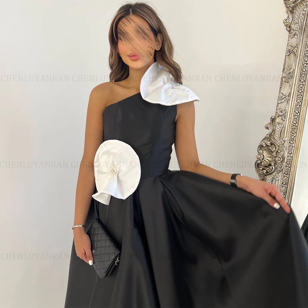 MOLISA Elegant Black White Satin Party Evening Gowns 2024 A-Line One Shoulder Prom Dress Formal Occasion Dresses فساتين الحفلات