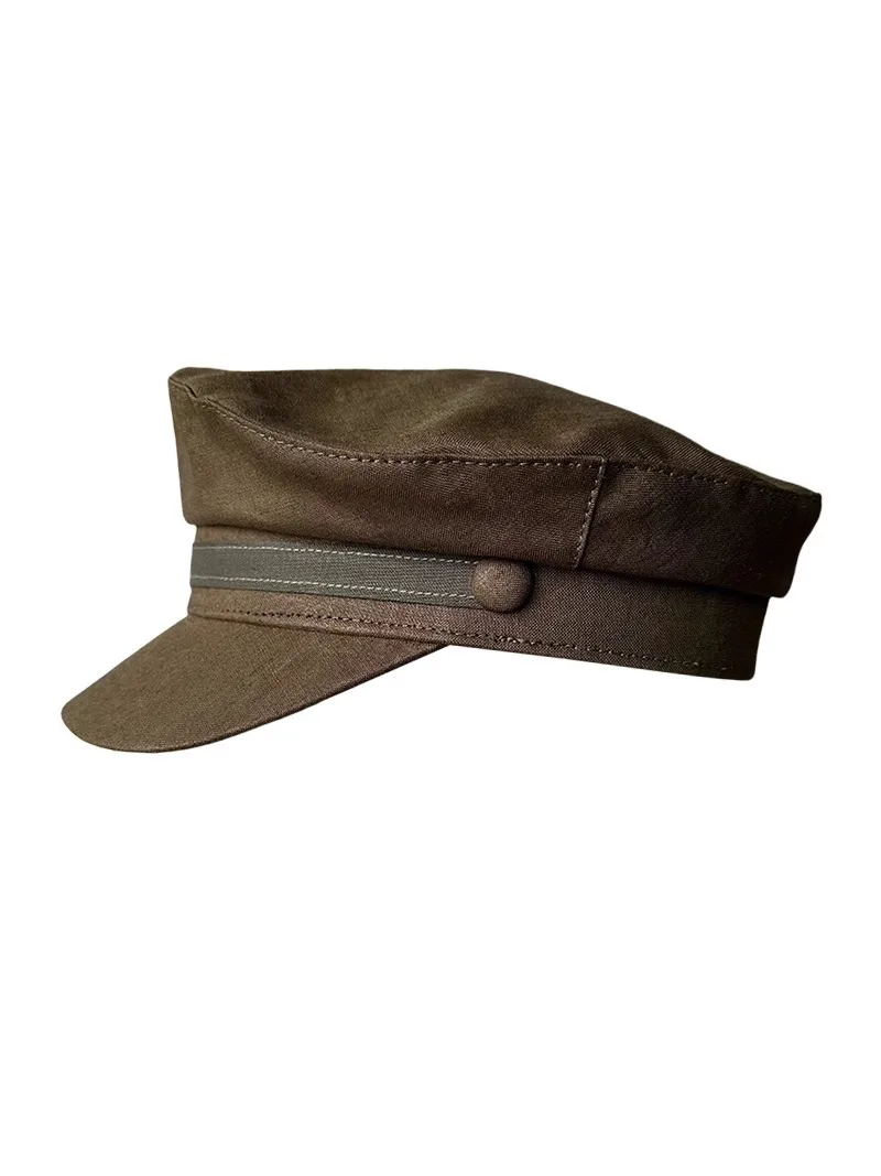 Spring Summer Breathable Linen Navy Style Cap British Wide Brim Peaked Cap Neutral Style Soft Hat for Small Head