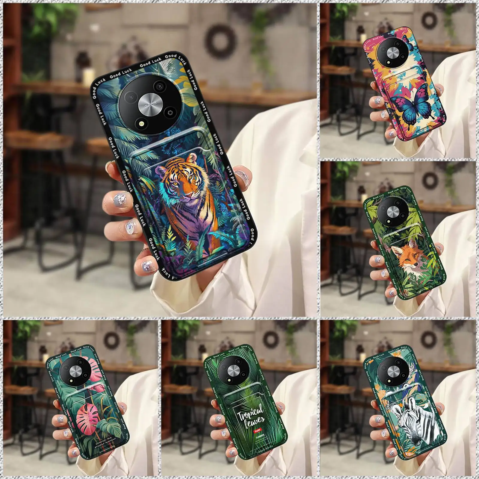 

Anti-dust Cover Phone Case For ZTE Blade A73 5G Shockproof Soft case Card bag Cartoon Cute Graffiti Card slot Silicone