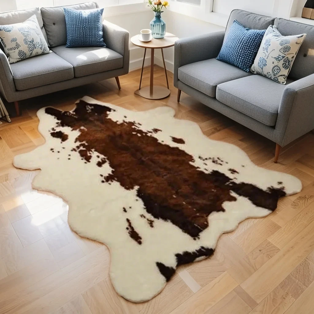 Cow Print Rug 120x180cm Faux Cow Hide Carpet For Living Room Animal Printed Area Rug Zebra Non-Slip Bedroom Bedside Home Decor