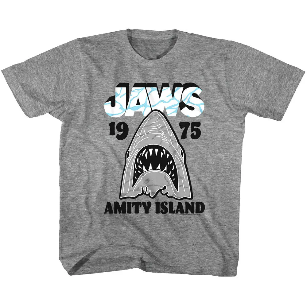 Jaws Shark Amity Island 1975 Kids T Shirt Surf Water Ocean Boys Girls Top Youth