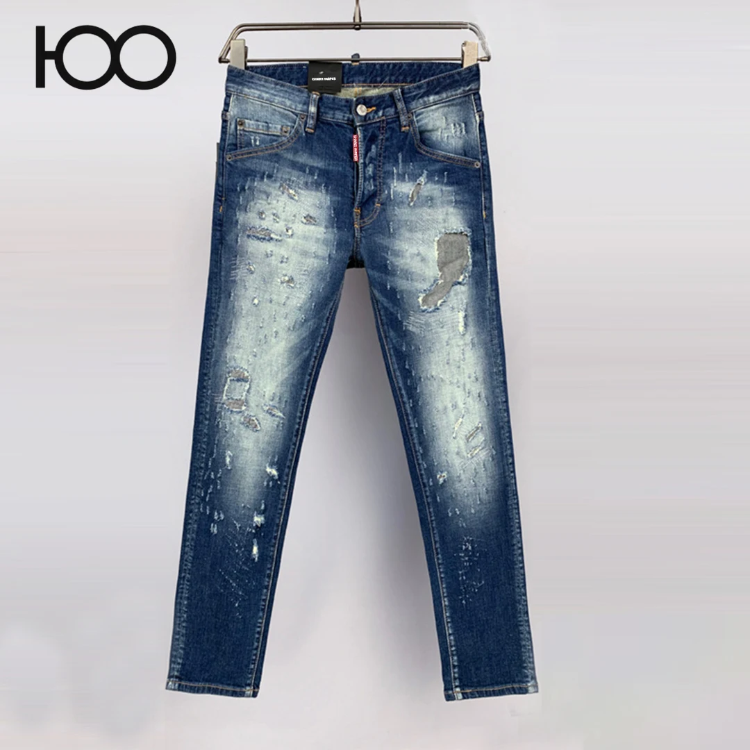 

9933 chareiharper100 Men's jeans retro straight leg pants, high street casual loose wide leg men's denim pants