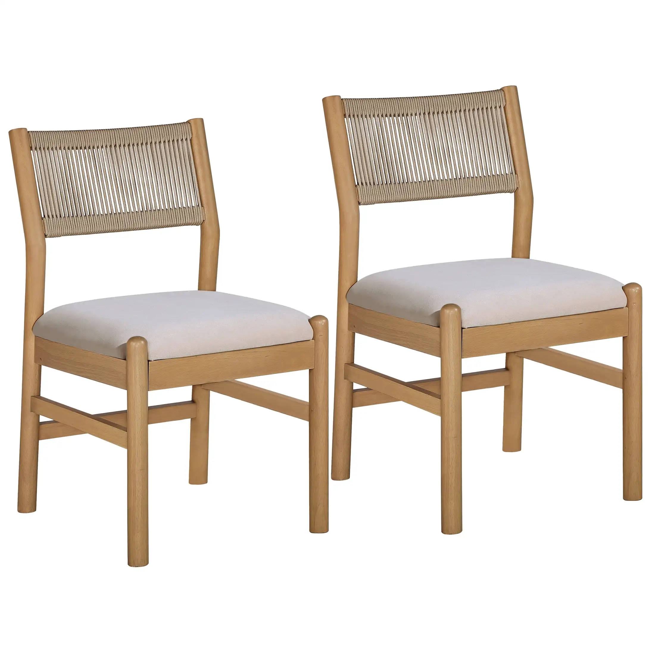 Lillian Fluted Dining Chairs 2 Pack, Beige Velvet, Rope Back