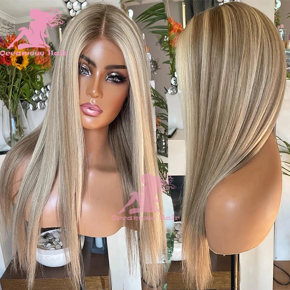 Echthaar-Perücken, braun, Highlight-Blondine, Spitze-Frontal-Perücke, vorgezupft, natürliche, gerade, transparente Spitze-Frontal-Perücken, brasilianisches Haar