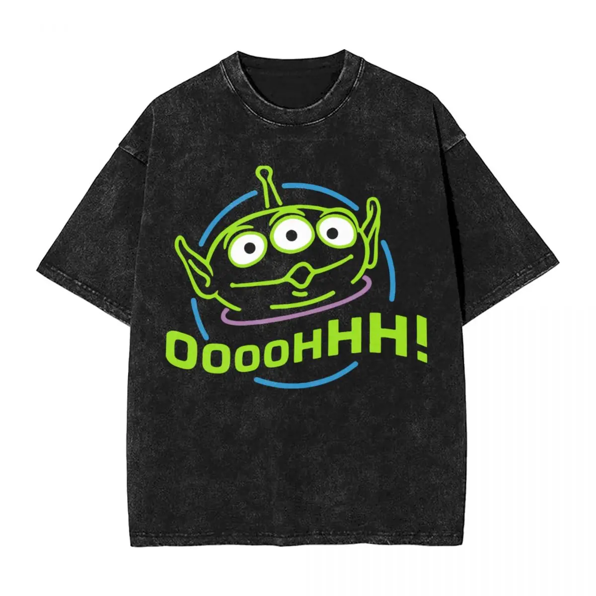 Washed T Shirt Oooohhhhhh! Alien Hip Hop Vintage T-Shirt Oversize Toy Story Streetwear Printed Tops Tee Shirt for Men Women