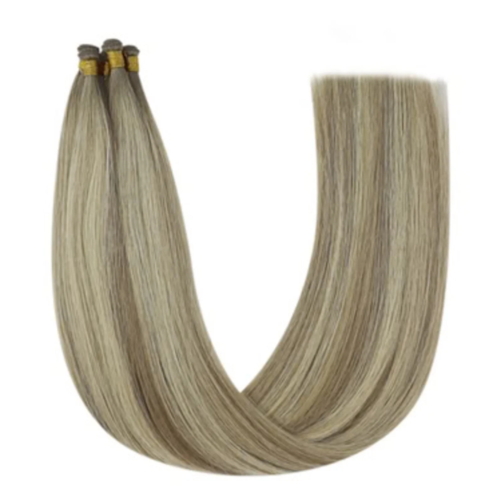 YoungSee-mão amarrada costurar na extensão do cabelo, 100% cabelo virgem, trama plana, balayage marrom, 14-24"