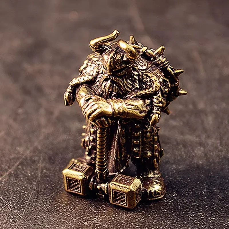 Handmade Solid Brass Northern Divine Hammer God Figurine Myth Statue Collectible Sculpture Desktop Ornament Home Office Decor