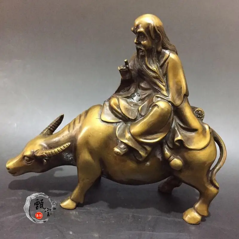 

Laozi Crossing the Pass Bronze Ornament Craft Pure Copper Laozi Riding a Bull Lao Tzu Riding a Green Bull Brass Ornament