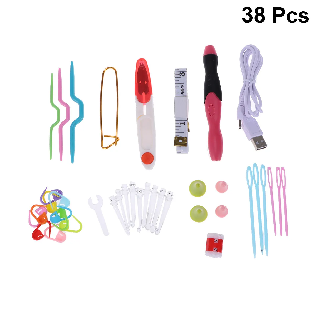 

38Pcs Lighted Crochet Hook Set LED Knitting Needles Sewing Accessories DIY Yarn Craft Tools Organized Case for Easy Use