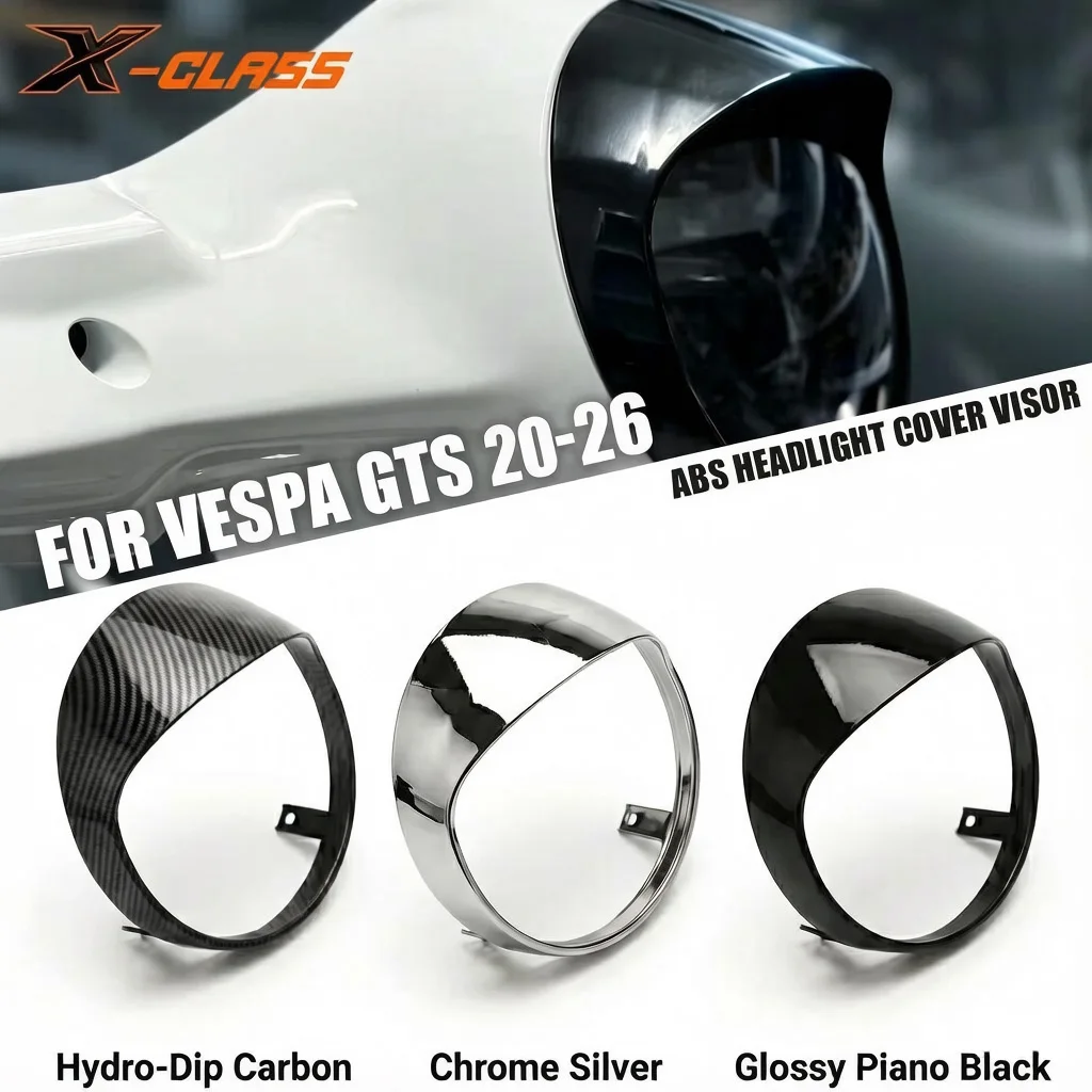 Image of Für Vespa GTS 150 250 300 310 2020-2026 Roller ABS Scheinwerfer-Visier Frontlichtschutz Maske Rahmenabdeckung Schwarz Chrom Carbon