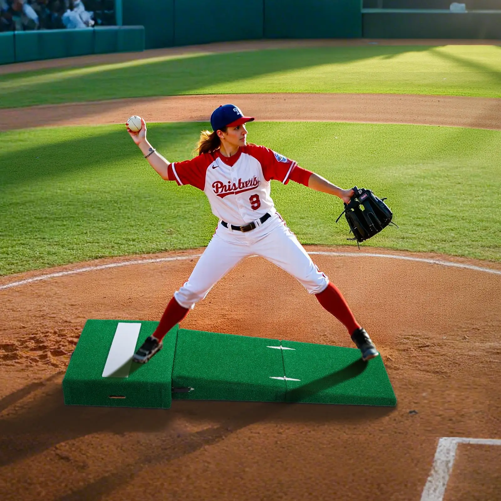 77 Inch Portable Baseball Pitching Mound Indoor Outdoor Softball Pitching Practice Training Equipment with Fade Resistant Turf Pitching Rubber and Carry Handles