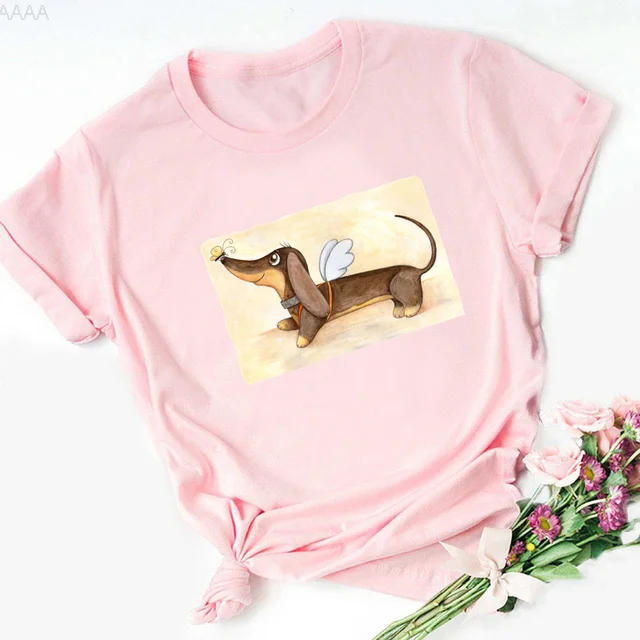 

Dachshund T Shirt Women Summer Designer Dog Lover Pet T-Shirts Female Harajuku Kawaii Clothing Tshirt Femme Summer Tops Tee