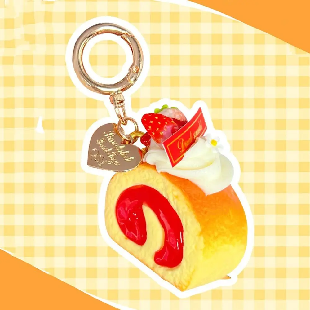 PU Simulation Fruit Keychain Simulation Fruit Blueberry Swiss Roll Keychain Strawberry Fun Design Cake Model Bag Keychain