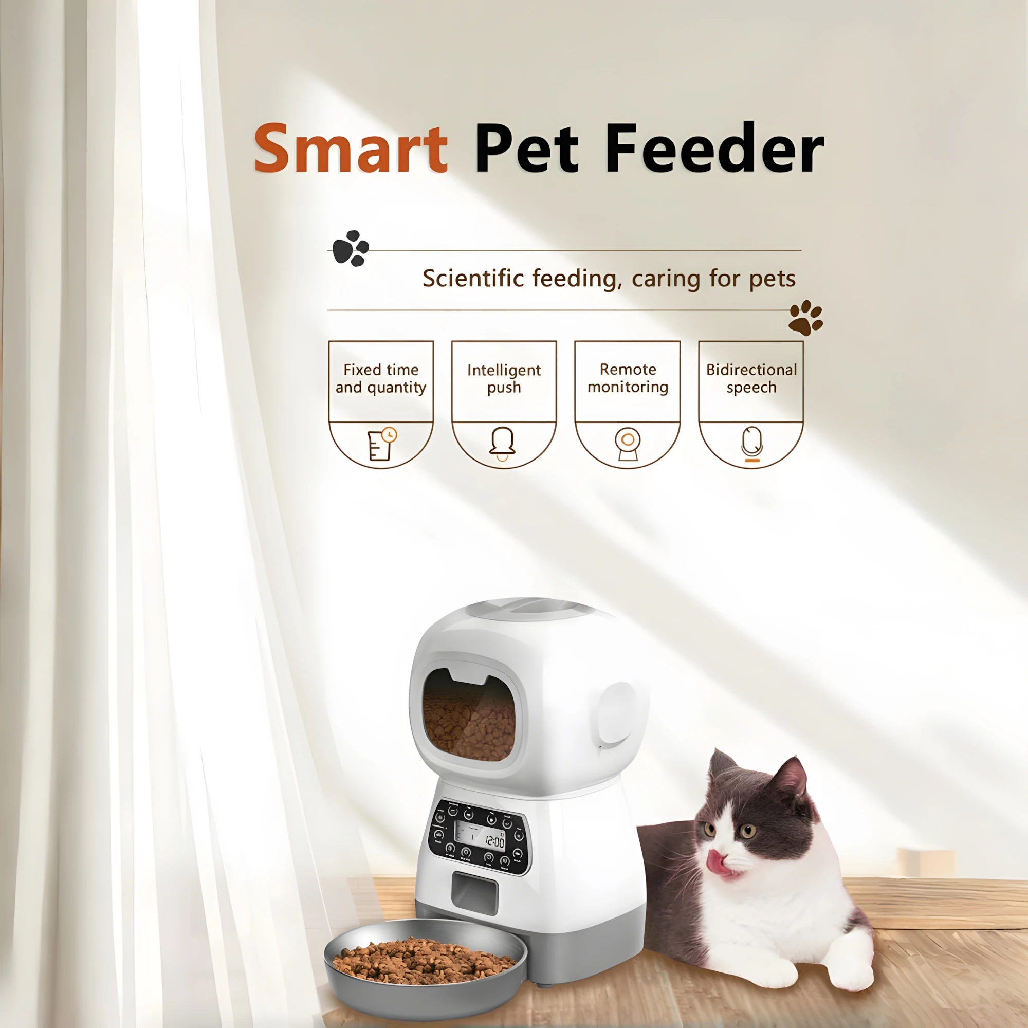 

Smart Pet Feeder 3.5L Large Capacity Automatic Dog Food Dispenser Stainless Steel Bowl Feeders With Voice Recorder Time Setting