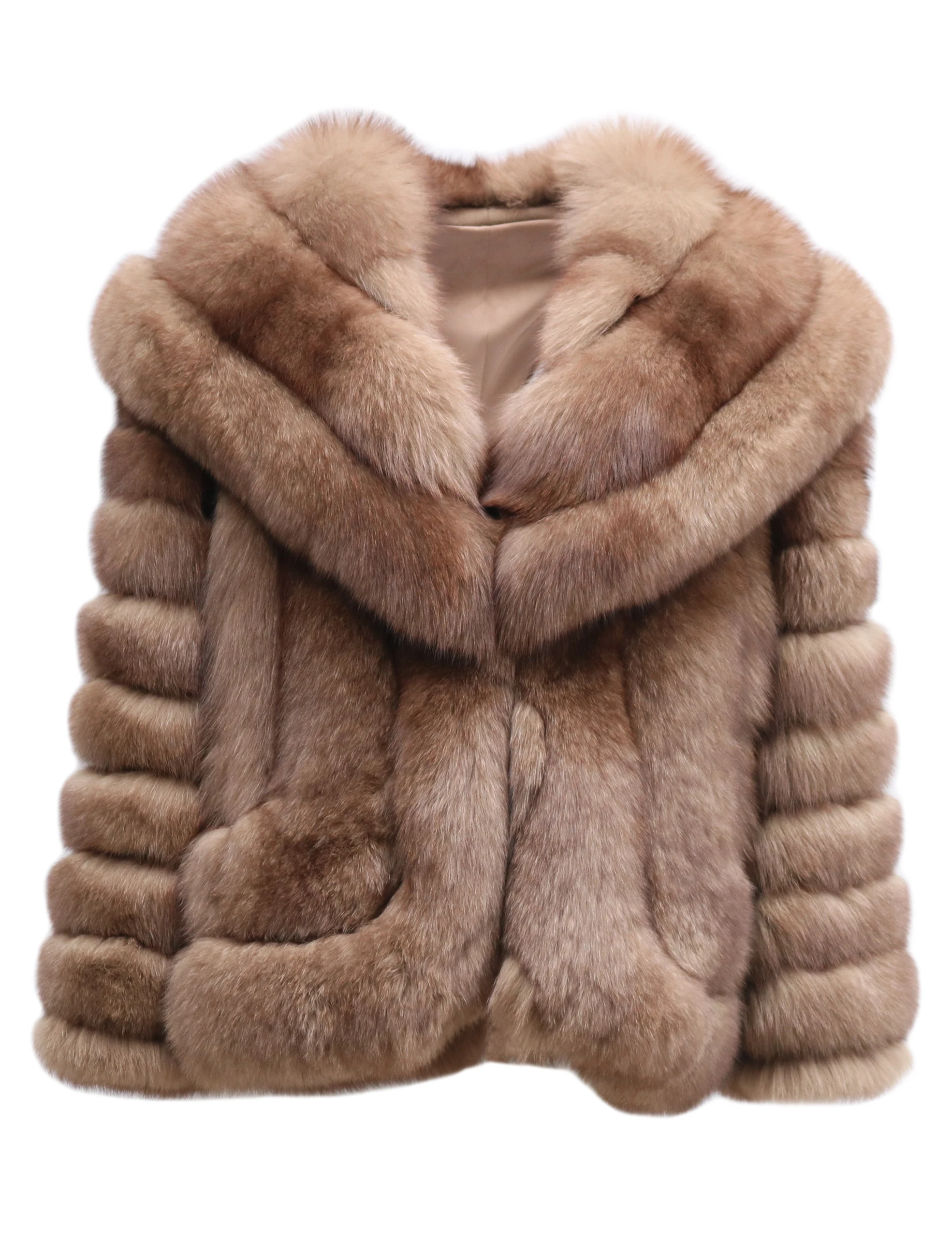 ملابس نسائية شتوية معطف فرو الثعلب الحقيقي شريط عمودي سترة فرو الثعلب الطبيعي الفاخرة الفاخرة مصمم ملابس خارجية سميكة ودافئة