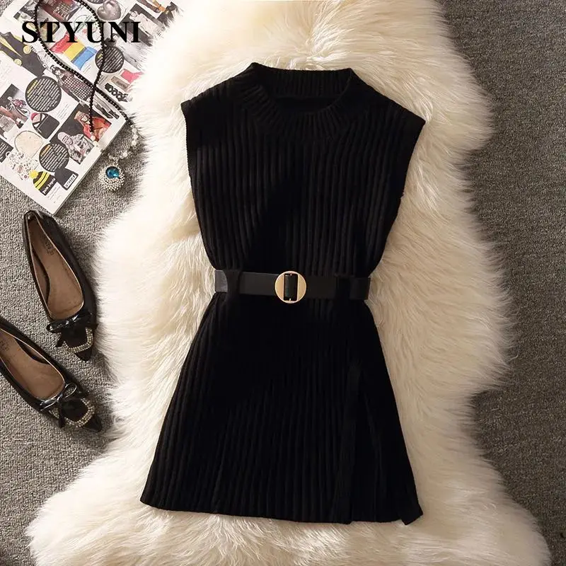 Plaid Flare Sleeve Single Breasted Blouse Shirt Knitted Pullover Vest Women\'s Dress Sets Korean Fashion Short Suit Two Piece Set
