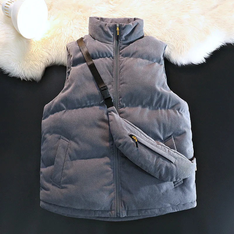 KIDWHXR Winter Man Parkas Waistcoat Fashion Stand Collar Zipper Male Vest Slim Sleeveless Outdoor Casual Men Jacket Vest