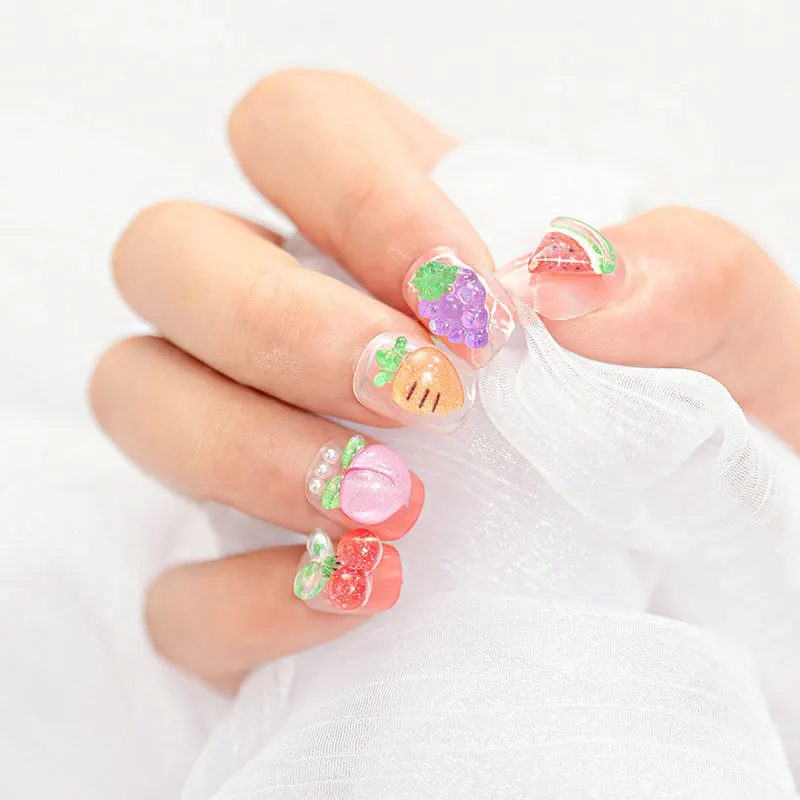 10 Pcs Summer Fruit Nail Art Charms 3D Cherry Strawberry Pineapple Decals Resin Stones Cute Gems Accessories Nail Decoration