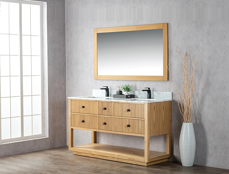 Luxury Hotel Wood Bathroom Vanity Cabinet Basin Mirror Floor Mounted Waterproof Vanity for Bedroom Home Classic Modern Design