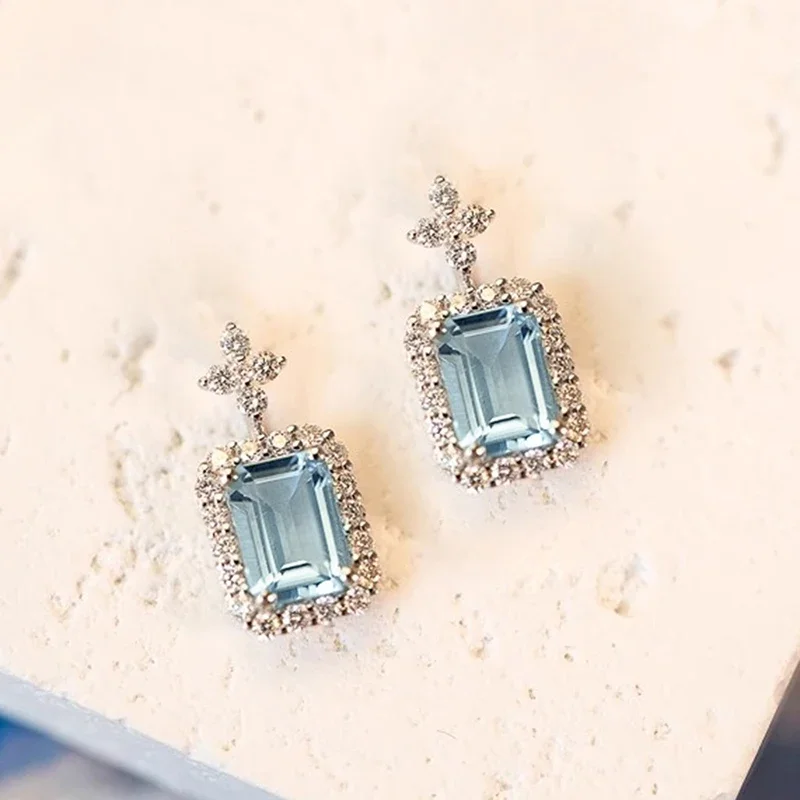 Huitan Exquisite Light Blue Drop Earrings for Women Newly Flower Designed Fresh Style Ear Accessories Elegant Daily Wear Jewelry